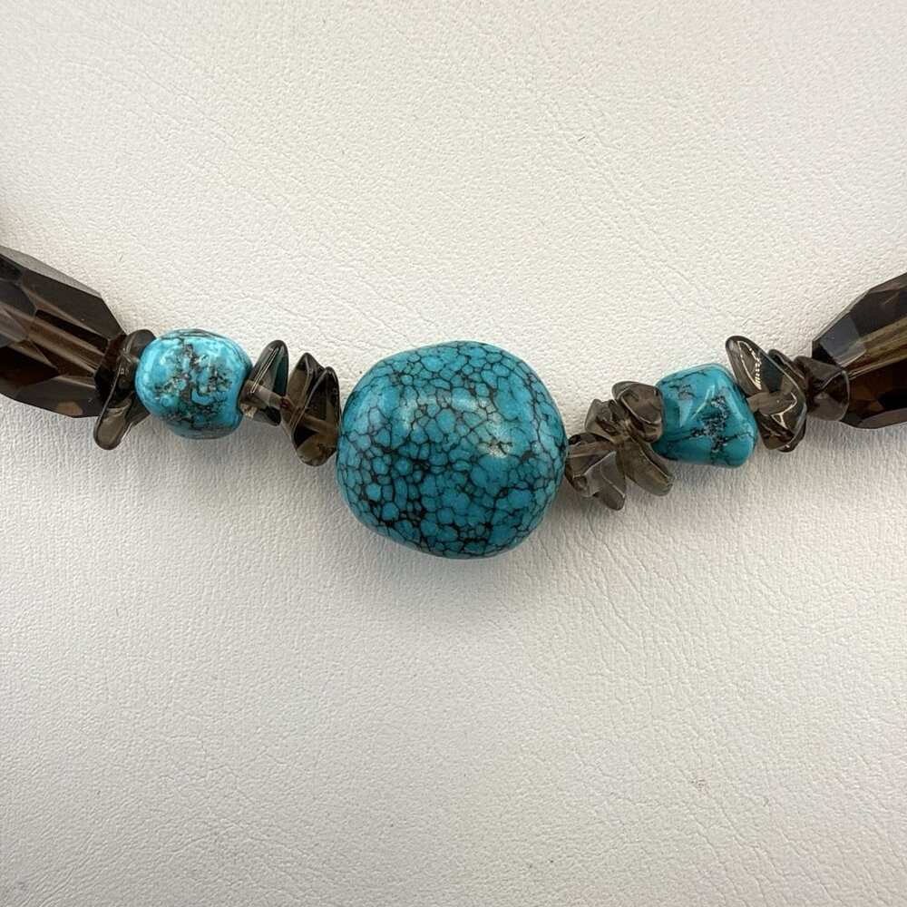 Deb Guyot Necklace Turquoise Blue Quartz Sterling Silver 925 HSN Beaded Matrix - Picture 3 of 11